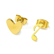 Thanksgiving Day Theme 304 Stainless Steel Stud Earrings, Musical Note, 8~10x4~9mm(EJEW-B041-01G-05)
