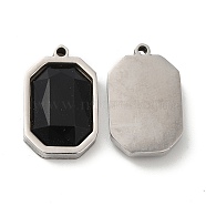 201 Stainless Steel Pendants, with Acrylic Rhinestones, Octagon Charm, Stainless Steel Color, Black, 19x12x4mm, Hole: 1.2mm(STAS-Q216-06P)