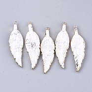 Electroplate Natural Howlite Big Pendants, with Lead Free & Nickel Free Iron Findings, Leaf, Golden, 69~74x21~22x5~6mm, Hole: 2mm(G-S344-66D)