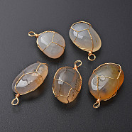 Natural Dendritic Agate Pendants, with Golden Plated Brass Wire Wrapped, Nuggets, 14~25x15~32x13~21mm, Hole: 4mm(G-N332-50-14)