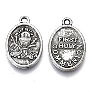 Tibetan Style Alloy Pendants, Cadmium Free & Lead Free, Oval with Word First Holy Communion, Antique Silver, 25x16x2mm, Hole: 2mm, about 377pcs/1000g(TIBE-S320-165AS-LF)