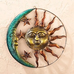 Iron Wall Decorations, Home Decoration Supplies, Moon with Sun, Dark Cyan, 280x286mm(WG70184-01)