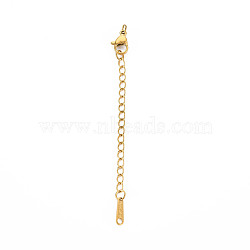 304 Stainless Steel Chain Extender, Cadmium Free & Nickel Free & Lead Free, with Clasps and Tiny Teardrop Charm, Golden, 50mm, Hole: 2.5mm(STAS-N088-43G)