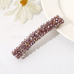 Glass Beaded Hair Barrettes, Curved Retangle Metal Hair Clips, Old Rose, 90mm(PW-WG60883-08)