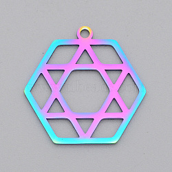 Ion Plating(IP) 201 Stainless Steel Pendants, Laser Cut, Star of David, Rainbow Color, 24x24x1mm, Hole: 1.8mm(STAS-S105-LA527)