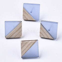 Transparent Resin & Wood Stud Earrings, with 304 Stainless Steel Pin, Rhombus, Light Sky Blue, 17x18mm, Pin: 0.7mm(EJEW-N017-005A-A01)