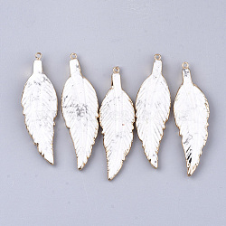 Electroplate Natural Howlite Big Pendants, with Lead Free & Nickel Free Iron Findings, Leaf, Golden, 69~74x21~22x5~6mm, Hole: 2mm(G-S344-66D)