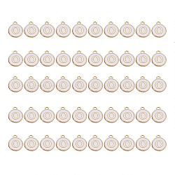 Golden Plated Alloy Charms, with Enamel, Enamelled Sequins, Flat Round, White, Letter.O, 14x12x2mm, Hole: 1.5mm, 50pcs/Box(ENAM-SZ0001-25A-O)