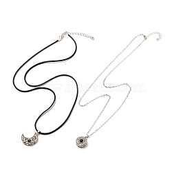 Magnetic Moon & Star with Rhinestone Pendant Necklaces for Girl Women, Rack Plating Brass Necklaces with Glass Beads, Silver, 24.6inch(62.5cm), 22.55inch(57.3cm), 2pcs/set(NJEW-B081-01B)