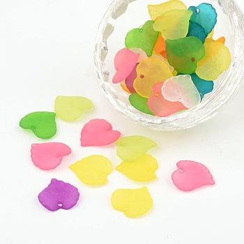 Mixed Transparent Forsted Leaf Acrylic Charms, about 16mm long, 15mm wide, 2mm thick, hole: 1.2mm