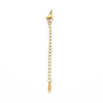 304 Stainless Steel Chain Extender, Cadmium Free & Nickel Free & Lead Free, with Clasps and Tiny Teardrop Charm, Golden, 50mm, Hole: 2.5mm