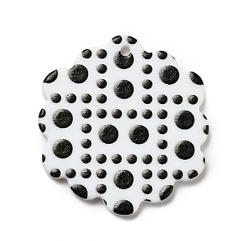 Polka Dot Pattern Opaque Acrylic Pendants, for DIY Earring Accessories, Hexagon, Black, 31.5x29.5x2mm, Hole: 1.5mm