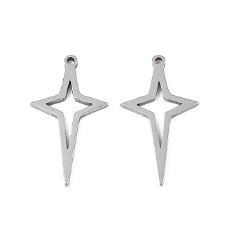 304 Stainless Steel Pendants, Star, Stainless Steel Color, 21.5x11.5x1mm, Hole: 1mm