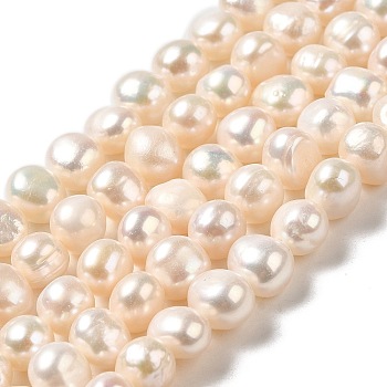 Natural Cultured Freshwater Pearl Beads Strands, Two Sides Polished, Grade 4A, Linen, 6.5~7x6.5~8x6~6.5mm, Hole: 0.6mm, about 52~53pcs/strand, 13.58~13.78''(34.5~35cm)