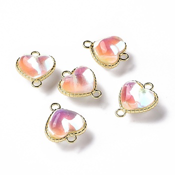 Transparent Acrylic Connector Charms, with Light Gold Tone Alloy Findings, Heart Links, Clear AB, 28x23x14mm, Hole: 3.5mm