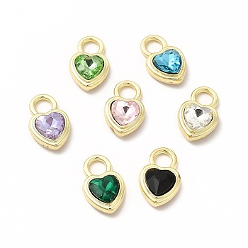 Rack Plating Alloy with Glass Pendants, Light Gold, Heart Charms, Cadmium Free & Nickel Free & Lead Free, Mixed Color, 18.5x12x5.5mm, Hole: 4.5mm
