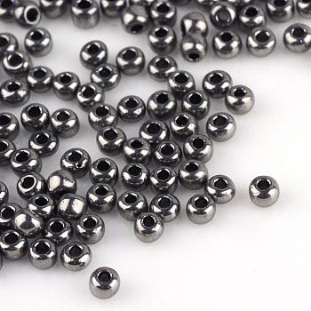 8/0 Grade A Round Glass Seed Beads, Metallic Colours, Dark Gray, 8/0, 3x2mm, Hole: 1mm, about 10000pcs/bag
