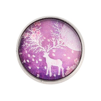 Round with Deer Glass Brooches, Platinum Plated Zinc Alloy Pins, for Backpack Clothes, Medium Orchid, 18x5.5mm