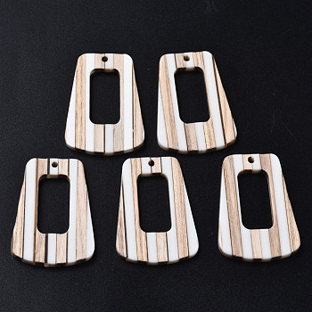 Resin & Wood Pendants, Trapezoid, White, 38x27x3mm, Hole: 2mm