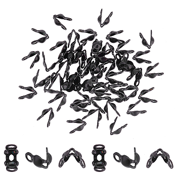 50Pcs Ion Plating(IP) 304 Stainless Steel Bead Tips, Calotte Ends, Clamshell Knot Covers, Electrophoresis Black, 5x2.5mm, Hole: 1mm