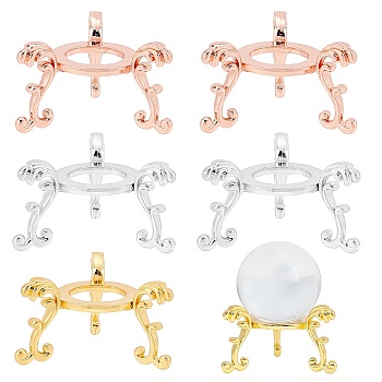 6pcs 3 Colors Crystal Ball Display Stand Alloy Metal Base, for Home Decoration, Mixed Color, 6.4x6.9x4.1cm, Inner Diameter: 2.6cm, 2pc/color