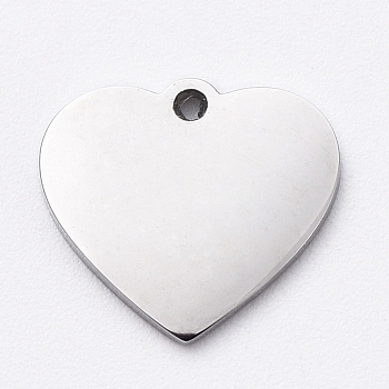 304 Stainless Steel Stamping Blank Tag Charms, Manual Polishing, Heart, Stainless Steel Color, 9x10x1mm, Hole: 0.8mm