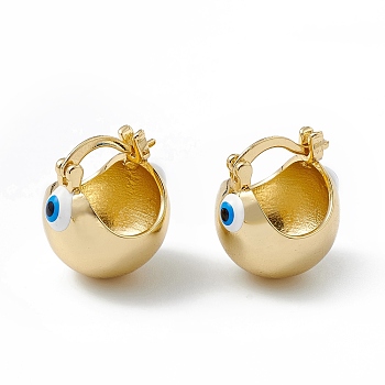Brass Enamel Evil Eye Half Hoop Earrings, Real 18K Gold Plated Chubby Hoop Earrings for Women Girls, White, 20x17.5x15.5mm, Pin: 1mm