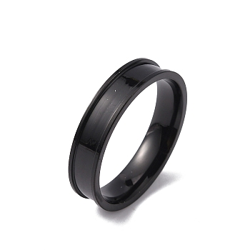 201 Stainless Steel Grooved Finger Ring Settings, Ring Core Blank, for Inlay Ring Jewelry Making, Electrophoresis Black, US Size 14(23mm)