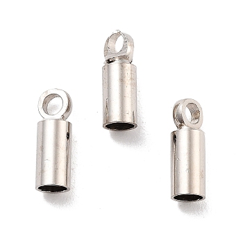 Rack Plating Brass Cord Ends, Cadmium Free & Lead Free, Column, Platinum, 0.9x0.3x0.16cm