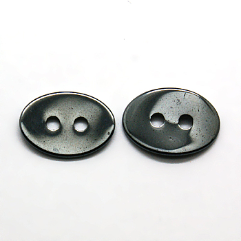Hematite 2-Hole Sewing Buttons, Oval, 14x10x2mm, Hole: 1mm