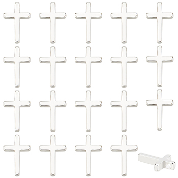 20Pcs Brass Tiny Cross Charms, Long-Lasting Plated, 925 Sterling Silver Plated, 13x8.5x2mm, Hole: 0.5mm