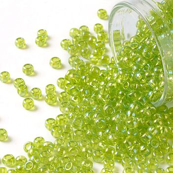 TOHO Round Seed Beads, Japanese Seed Beads, (164) Transparent AB Lime Green, 8/0, 3mm, Hole: 1mm, about 222pcs/bottle, 10g/bottle