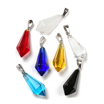 Glass Pendant, with Platinum Iron Findings, Bullet Charms, Mixed Color, 31x12x11mm, Hole: 7x5mm