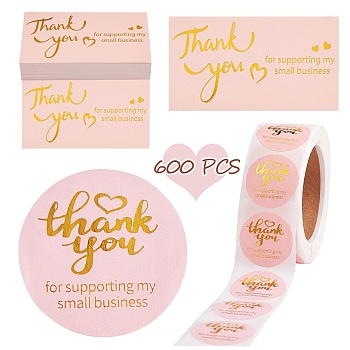 1 Roll Word Thank You Self Adhesive Paper Stickers, with 2 Bag Thank You Theme Card, Word, 2.5cm