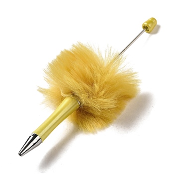 Plastic Ball-Point Pen, Plush Pompom Ball Beadable Pen, for DIY Personalized Pen with Jewelry Bead, Goldenrod, 145x53mm, Pin: 1.8mm