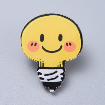 Acrylic Safety Brooches, with Iron Pin, Light Bulb, Yellow, 44x34x8mm, Pin: 0.8mm