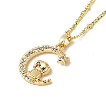 Brass Micro Pave Clear Cubic Zirconia Pendants Necklaces, The 12 Animals of the Chinese Zodiac, Real 18K Gold Plated, Dog, 17.28 inch(43.9cm)