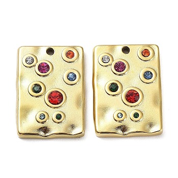 Ion Plating(IP) 304 Stainless Steel Pendants, with Colorful Rhinestone, Rectangle Charm, Real 18K Gold Plated, 22.5x16x3mm, Hole: 1.2mm