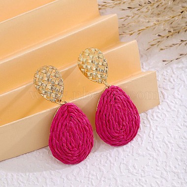Bohemian Style Raffia & Iron Dangle Stud Earrings(FS-WGF5ABF-01)-2