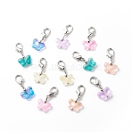 Transparent Spray Painted Glass Butterfly Pendant Decorations, with Alloy Lobster Claw Clasps, Clip-on Charms, Mixed Color, 30mm, 6pcs/set(GL-CJ311E-P)