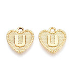 Alloy Pendants, Cadmium Free & Nickel Free & Lead Free, Heart with Letter, Real 18K Gold Plated, Letter.U, 16x15x2mm, Hole: 2mm(PALLOY-N157-001U-NR)