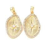 Brass Micro Pave Clear Cubic Zirconia Pendants, Irregular Oval with Star Charms, Rack Plating, Long-Lasting Plated, Cadmium Free & Lead Free, Real 18K Gold Plated, 23x15x2mm, Hole: 4x2.5mm(X-KK-A304-13G)