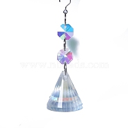 Clear AB Glass Pendant Decorations, with Glass Octagon Link, Hanging Suncatchers Garden Decorations, Cone, 120mm(PW-WG17862-02)
