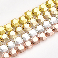 Electroplate Non-magnetic Synthetic Hematite Beads Strands, Hexagon, Faceted, Mixed Color, 6x6x3mm, Hole: 1mm, about 73pcs/strand, 15.7 inch(G-T114-38)