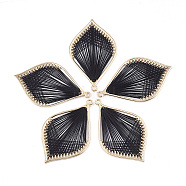 Alloy Big Pendants, with Polyester Thread, Leaf, Golden, Black, 55~56x33~34x2mm, Hole: 2mm(X-PALLOY-T063-05G-01)