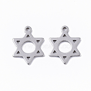 201 Stainless Steel Charms, for Jewish, Star of David, Stainless Steel Color, 13x10x1mm, Hole: 1mm(X-STAS-T050-018P)