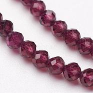 Natural Garnet Bead Strands, Grade AA, Faceted, Round, 4mm, Hole: 1mm, about 93pcs/strand, 15.5 inch(G-P213-37-4mm)