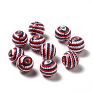 Independence Day Theme Printed Natural Wooden Beads, Round with Wave Pattern, Colorful, 16x14.5mm, Hole: 3.5mm(WOOD-L020-B02)