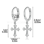 Rhodium Plated 925 Sterling Silver Micro Pave Cubic Zirconia Dangle Hoop Earrings, Cross, with 925 Stamp, Platinum, 24mm(FN8016-2)