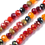 Electroplate Glass Beads Strands, Faceted, Rondelle, Red, 4.5x3.5mm, Hole: 1mm, about 140~143pcs/strand, 18.90 inch~19.29 inch(48cm~49cm)(EGLA-T020-12C)